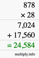 How to calculate 878 times 28 using long multiplication