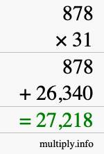 How to calculate 878 times 31 using long multiplication