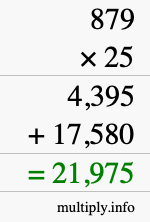 How to calculate 879 times 25 using long multiplication