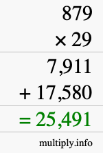 How to calculate 879 times 29 using long multiplication