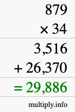How to calculate 879 times 34 using long multiplication