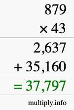 How to calculate 879 times 43 using long multiplication