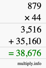 How to calculate 879 times 44 using long multiplication
