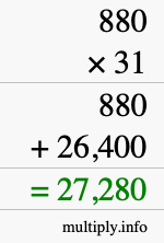 How to calculate 880 times 31 using long multiplication