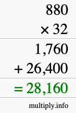 How to calculate 880 times 32 using long multiplication How to calculate 880 times 32 using long multiplication