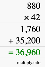 How to calculate 880 times 42 using long multiplication