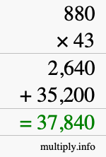How to calculate 880 times 43 using long multiplication