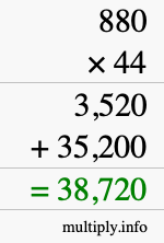 How to calculate 880 times 44 using long multiplication