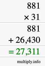 How to calculate 881 times 31 using long multiplication