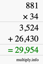 How to calculate 881 times 34 using long multiplication