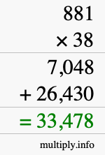 How to calculate 881 times 38 using long multiplication