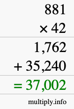 How to calculate 881 times 42 using long multiplication