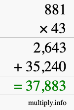 How to calculate 881 times 43 using long multiplication