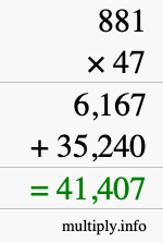 How to calculate 881 times 47 using long multiplication