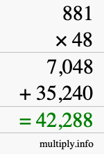 How to calculate 881 times 48 using long multiplication