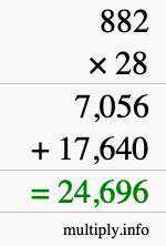 How to calculate 882 times 28 using long multiplication