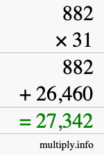 How to calculate 882 times 31 using long multiplication