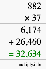 How to calculate 882 times 37 using long multiplication