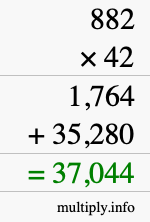 How to calculate 882 times 42 using long multiplication