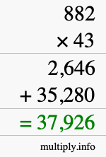 How to calculate 882 times 43 using long multiplication