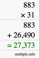 How to calculate 883 times 31 using long multiplication