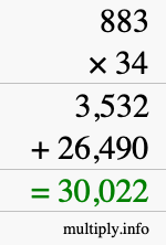 How to calculate 883 times 34 using long multiplication