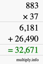 How to calculate 883 times 37 using long multiplication