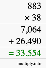 How to calculate 883 times 38 using long multiplication