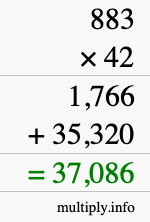 How to calculate 883 times 42 using long multiplication