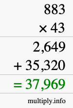 How to calculate 883 times 43 using long multiplication