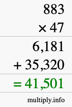How to calculate 883 times 47 using long multiplication