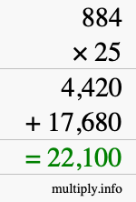 How to calculate 884 times 25 using long multiplication