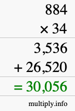 How to calculate 884 times 34 using long multiplication
