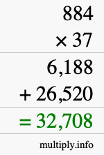 How to calculate 884 times 37 using long multiplication