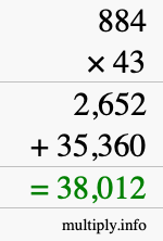 How to calculate 884 times 43 using long multiplication