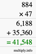 How to calculate 884 times 47 using long multiplication