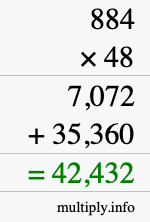 How to calculate 884 times 48 using long multiplication