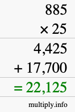 How to calculate 885 times 25 using long multiplication