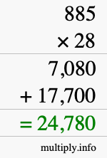 How to calculate 885 times 28 using long multiplication