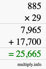How to calculate 885 times 29 using long multiplication