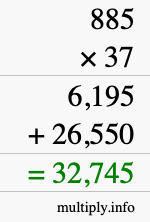How to calculate 885 times 37 using long multiplication