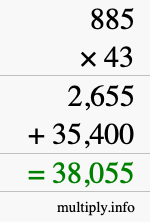 How to calculate 885 times 43 using long multiplication