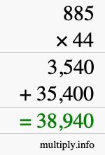 How to calculate 885 times 44 using long multiplication