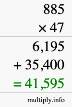 How to calculate 885 times 47 using long multiplication