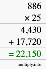 How to calculate 886 times 25 using long multiplication