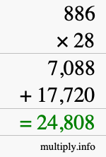 How to calculate 886 times 28 using long multiplication