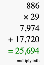 How to calculate 886 times 29 using long multiplication