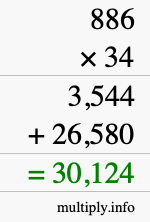 How to calculate 886 times 34 using long multiplication