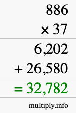 How to calculate 886 times 37 using long multiplication
