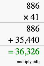 How to calculate 886 times 41 using long multiplication